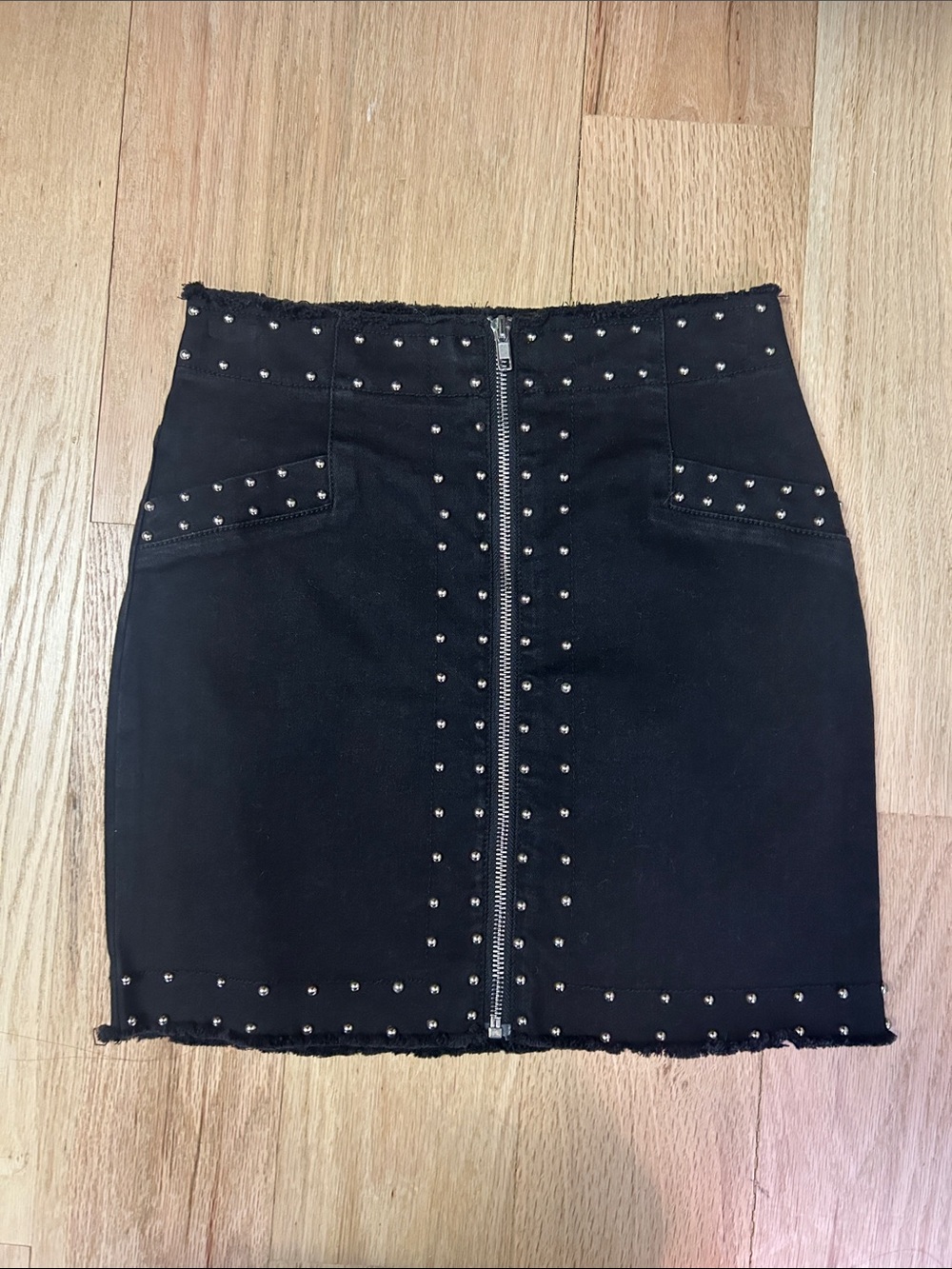 Forever 21 Black Studded Zip-Front Mini Skirt